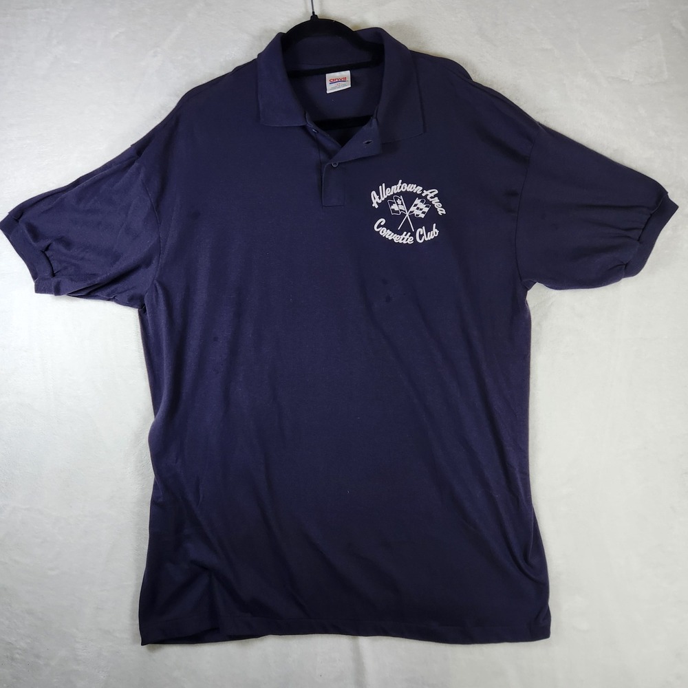 Vintage Anvil Mens 2XL Allentown Area Corvette Club Polo Shirt Navy‎ USA Made
